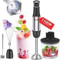 7MAGIC Stabmixer Elektrischer Stabmixer Set 5 in 1 Pürierstab Edelstahl Handmixer, 1100,00 W, Stabmixer Variable Geschwindigkeiten für Babynahrung, Suppe, Smoothie