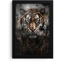 MuchoWow Poster Tiger - Tiere - Porträt - Luxus - Schwarz, (1 St), Bilderrahmen, Zimmer Deko, Bild für Wohnzimmer, 20x30 cm
