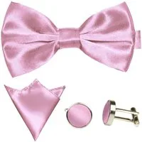 GASSANI Fliege Hochzeitsfliege, Herren-Schleife Kavalierstuch, Hochzeit Bräutigam (Set, 3-St., Manschettenknöpfe, mit Einstecktuch, Fliegenset) Uni, Seide-Touch-Finish, Vor-Gebunden Verstellbar