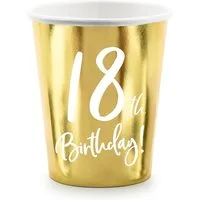 partydeco Becher, Papier, Pappbecher 18th Birthday! 220ml gold 6er Set