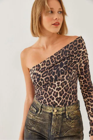 Leopardenmuster Trägerlose Figurbetonte Bluse