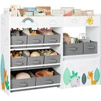 HOMECHO Spielzeugtruhe, Spielzeugregal mit 10 Aufbewahrungsboxen, Weiß