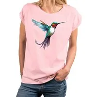 MAKAYA Print-Shirt Damen Kolibri Motiv Sommer Top Druck Vogel Kurzarmshirt Tunika Oversize