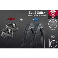 Schwalbe Fahrradreifen 2 Stück 26 Zoll Schwalbe Reifen 26x2.15 City 55-559 mit DV Schlauch, (4-tlg), Reflexstreifen,Pannenschutz