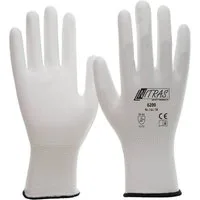 Nitras Arbeitshandschuhe 6200 Montagehandschuh Nylon Maler weiß PU Handschuhe (Packung, 12-St., VPE= 12 Paar, Gr 6-11) Atmungsaktiv/hohe Tastempfindlichkeit