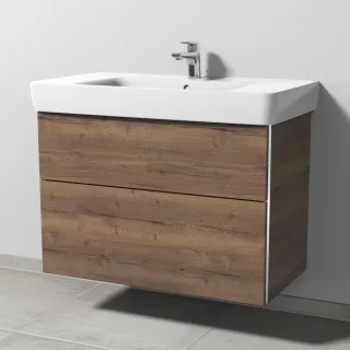 Sanipa 3way Waschtischunterbau zu Geberit Renova Plan Waschtisch mit 2 Auszügen, Eiche-Tabak BR88050