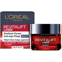 L'ORÉAL PARIS Nachtcreme REVITALIFT LASER DREIFACH-POWER ANTI-AGE NACHTPFLEGE, mit Pro-Retinol + Hyaluronsäure und Vitamin C