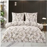 Buymax Bettwäsche Berta, Renforce: 100% Baumwolle, 3 teilig, 200x200 cm Kissenbezug 80x80cm mit Reißverschluss Zickzack Beige Braun