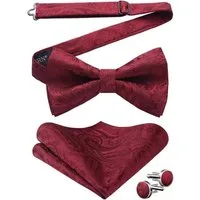 LuxusKollektion Fliege Fliege Herren Paisley Einstecktuch Manschettenknöpfe Set A1 Bordeaux