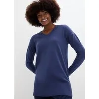 bonprix Longpullover Feinstrick-Baumwollmischung, mit V-Ausschnitt, mit Seitenschlitzen