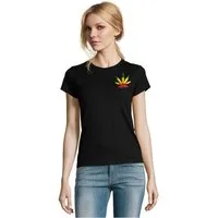 Blondie & Brownie T-Shirt Blondie Brownie Damen Shirt Hanf Weed Patch Reggae Jamaica Baumwolle (Einzelstück, Einzelartikel) Hanf Leaf Patch Damen Shirt Urban Fit