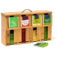 relaxdays Teebox Teebeutelspender Bambus mit 4 Fächern, Bambus
