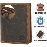 Manza Geldbörse Geldbörse Herren Braun mit RFID Schutz, Geheimfach und Geschenkbox, Geheimfach, Geschenkbox, RFID Blocker, Viele Fächer
