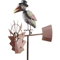 finehomegarden Gartenstecker Windrad Metall Garten Taubenabwehr Balkon Stilvolles Beetstecker (1-St) Garten-Windspiel Rabe 50x30cm L151cm Gartenstecker