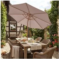 Sekey Sonnenschirm 300 x 300 cm Sonnenschirm Holzoptik Gartenschirm Knickbar, UPF 50+, LxB: 300x300 cm, Doppeltes Seilzugsystem, Neigungsverstellung, für Garten