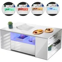 oyajia Couchtisch Hochglanz couchtisch Sofatisch mit LED-Beleuchtung Verstellbare Farben (1-St, Modern Sofatisch Wohnzimmertisch mit 2 Schublade und 2 Regalsofa), Beistelltisch, mit Stauraum, für Wohnzimmer, Schlafzimmer, 99x55x37cm