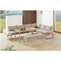 riess-ambiente Sitzgruppe IBIZA GRAND 280cm greige - Aluminium, mit Sitzpolstern, wetterfest, (Set, 3-tlg., Sitzecke, Bank, Tisch, 7x Sitzkissen, 7x Rückenkissen), Outdoorlounge inkl Kissen & Tisch -ideal für Terrasse, Balkon & Garten