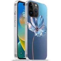 MuchoWow Handyhülle für Apple iPhone 14 Pro Blau - Blume - Gläser - Verziert, Smartphone-Bumper, Print, Handy Schutzhülle Dünn