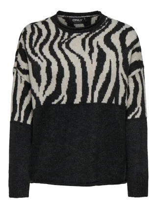 ONLY - ONLJADE ZEBRA LS O-NECK RP KNT pirate black - Gr. - L