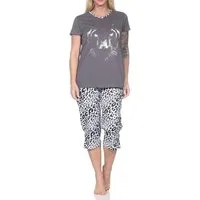 Normann Pyjama Normann Damen kurzarm Capri Pyjama mit Animal Print–auch in Übergröße