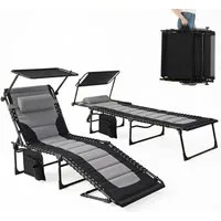 TLGREEN Gartenliege XXL Sonnenliege klappbar mit Dach, 199 × 66 cm extra breit, 2 St., Liegestuhl verstellbar mit 5 Rückenlehnen und 2 Beinpositionen, bis 150 kg belastbar, für Pool, Garten, Camping