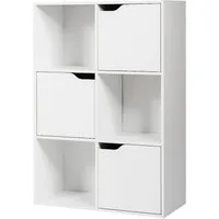 KOMFOTTEU Bücherregal Bücherschrank mit 6 Fächern, mit 3 Türen, 60x29x90cm