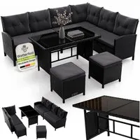 Juskys Gartenlounge-Set Manacor, (Gartenlounge), Polyrattan Gartenmöbel-Set mit Garten-Sofa, Garten-Tisch und 2 Hocker