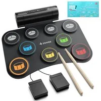 Donner E-Drum Elektrisches Drumpad Elektronisches Drumset mit 9 Pads DED-20(SE),Set, Netzteil USB-Datenkabel 3,5-mm-Audiosticks 2 Pedale, Eingebauter Lautsprecher Aufrollbares,unterstützt Kopfhöreranschluss