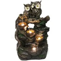 Arnusa Gartenbrunnen Springbrunnen Eule mit LED Beleuchtung 51 cm, 40,00 cm Breite, für den Innen und Außenbereich