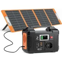 Flashfish Stromerzeuger Powerstation 200W, 151Wh Stromgenerator Solar, AC-Ausgang 230V, 0,2 in kW, (E200), mit 100w Solarpanel für Camping,Abenteuer und Notfälle