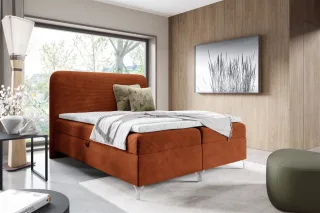 Boxspringbett Schlafzimmerbett EMILIO PREMIUM 200x220cm Stoff Poso Rostbraun