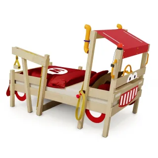 Kinderbett CrAzY Sparky Max - Spielbett im Feuerwehr Design für kleine Helden - Abenteuerspielplatz mit Kletterturm und Rutsche - Wickey