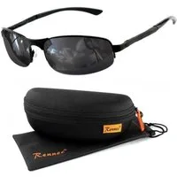 Rennec Sonnenbrille (Herren Markenbrille Schwarz mit Brillenbox) Schmale Edelstahl Brille mit Federscharniere an den Bügeln