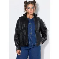 Studio Untold Kurzjacke Fake-Lederjacke oversized Zipper elastischer Saum