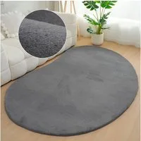 Bruno Banani Hochflor-Teppich Rabbit 2 Bean, Kunstfell Teppich, Modern, besondere Form, U-förmig, Höhe: 25 mm, Kaninchenfell-Haptik, Microfaser, Wohnzimmer, Schlafzimmer, Esszimmer