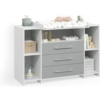 Livinity® Wickelkommode Torino, Weiß/Grau/Weiß, XL mit Schubladen