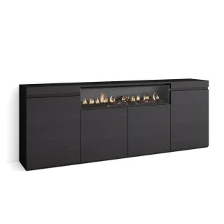 Skraut Home Sideboard,, Schwarz, Holzwerkstoff, Rechteckig,Rechteckig, 203x75x35 cm, Wohnzimmer, Kommoden & Sideboards, Sideboards