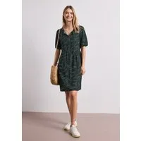 STREET ONE Sommerkleid Sommerkleid mit Split Neck und Allover-Print/Blätter-Design