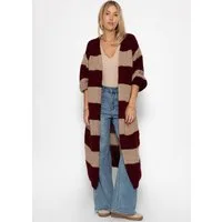 SASSYCLASSY Longstrickjacke Extra langer Cardigan mit Blockstreifen für Damen Flauschiger Maxi Cardigan im Oversized Fit Burgundy Pink