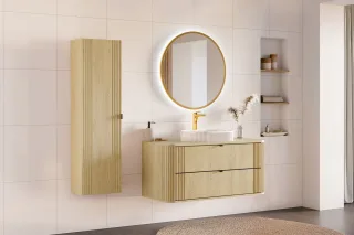 Badmöbel Set 3-tlg Badezimmerset WENDO Cremona Eiche Schrank 120cm ohne Wasch...