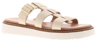 Hush Puppies Damen Sandalen Celeste Slip-On Gladiator Leder Schnalle Beige