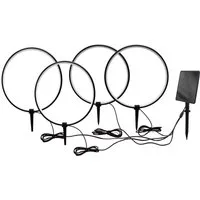 Arnusa LED Solarleuchte Gartenstecker Leuchtringe Aluminium 35 cm Gartenleuchte Wegeleuchte, Dimmfunktion, LED fest integriert, Warmweiß, mit Erdspieß, starker Akku lange Leuchtzeit