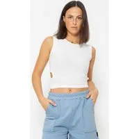 SASSYCLASSY T-Shirt Kurzes Top mit Cut-Out für Damen Geripptes Top aus Viskose mit Rundhalsausschnitt in Schwarz Weiss