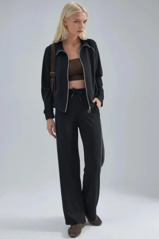 Modal Touch Sweatshirt mit Reißverschluss und Hose im Zwei-Teile-Set