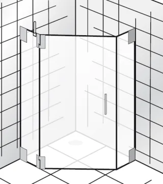 HSK K2.60 Fünfeckdusche 1 Drehtür und 2 Seitenteile K2.60