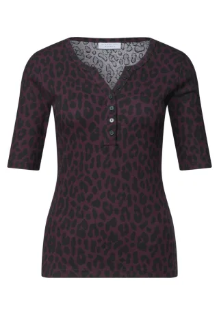 Street One - Rippshirt mit Animal-Print violet - Gr. - 40