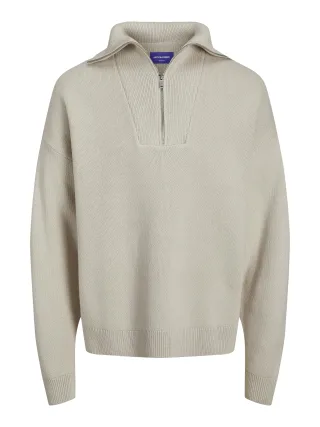 JACK&JONES - JORDIMENSION KNIT HALF ZIP moonbeam - Gr. - L