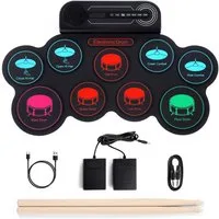 Fine Life Pro Schlagzeug Tragbares Elektronisches Schlagzeug –, 9 Drum Pads mit Metronom & Pedalsteuerung, 8 Demo-Stücke, Wiederaufladbarer Akku für Anfänger & Profis