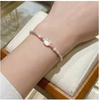 The Beauty House Armband Edelstein Armband mit bunten Perlen & Katzenmotiv, – Zarter Damenschmuck in Rosa