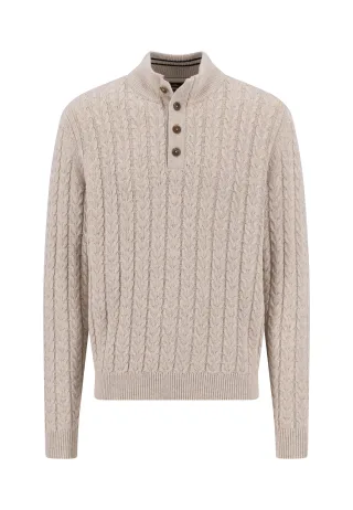 FYNCH-HATTON - Buttoned Troyer, Soft Knit Cable new offwhite - Gr. - XL